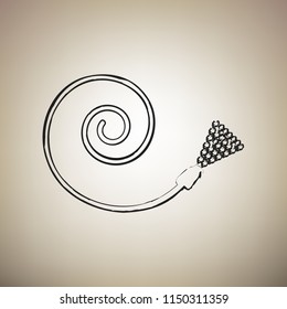 Garden hose sign. Vector. Brush drawed black icon at light brown background.