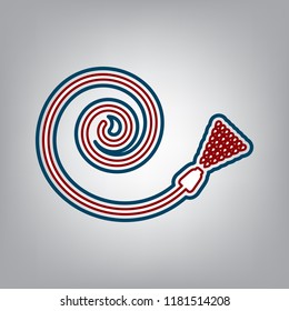 Garden hose sign. Vector. Dark red, transparent and midnight green stroke of white icon at grayish background.