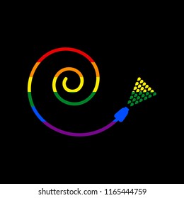 Garden hose sign. Vector. Icon with colors of LGBT flag at black background.