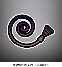 Garden hose sign. Vector. Violet gradient icon with black and white linear edges at gray background.