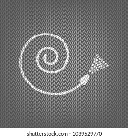 Garden hose sign. Vector. White knitted icon on gray knitted background. Isolated.