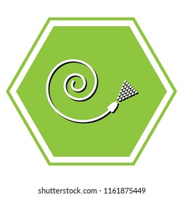 Garden hose sign. Vector. White icon with black shadow at yellow green honeycomb on white background.