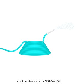 Garden hose in turquoise design squirts water 