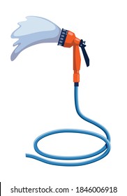 garden hose with watering can flat illustration. hand tool