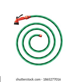 garden hose with watering can flat illustration. hand tool