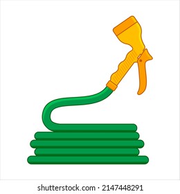 Garden hose with watering can. Vector illustration in cartoon style. Hand tool