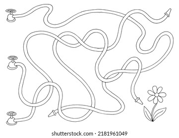 Garden hoses maze graphic black white sketch flower illustration vector