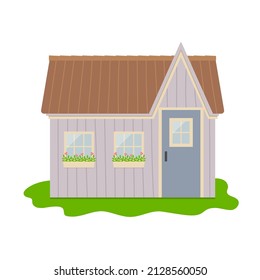 Garden house, backyard shed. Colorful small pretty house. Isolated vector illustartion 