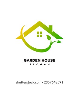 PLANTILLA DEL VECTOR DE LOGOTIPO DE ICONO DE LA CASA DE JARDÍN
