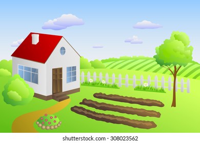 Garden house summer landscape day illustration vector