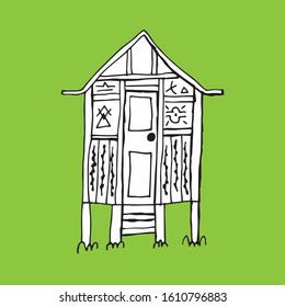 garden house. Vector hand drawn isolated objects. 
