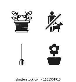 garden icon. 4 garden vector icons set. flower, rake and no pets icons for web and design about garden theme