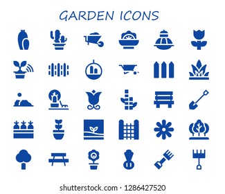  garden icon set. 30 filled garden icons. Simple modern icons about  - Cactus, Wheelbarrow, Salad, Terrarium, Flower, Tree, Fence, Grass, Desert, Landscape, Bamboo, Bench, Shovel