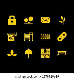 garden icon set about letter, leaves, bench and park vector set