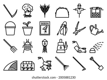 Garden Icon Set. Bold outline design with editable stroke width. Vector Illustration.