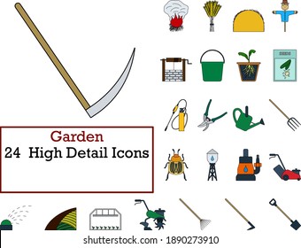 Garden Icon Set. Flat Color Outline Design With Editable Stroke. Vector Illustration.