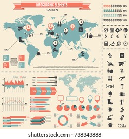 Garden icon set and infographics elements. Vector illustration.