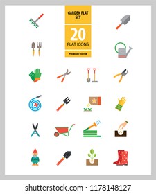 Garden icon set. Spade, rake, hose, sprout, watering can, tools. Gardening concept. Can be used for topics like planting, horticulture, outdoor activity