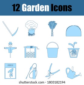 Garden Icon Set. Thin Line With Blue Fill Design. Vector Illustration.