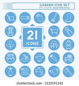 Garden Icon Set in trendy blue eyes style isolated on soft blue background