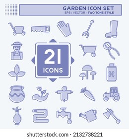 Garden Icon Set in trendy two tone style isolated on soft blue background