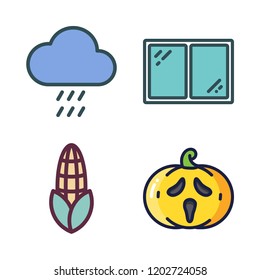 garden icon set. vector set about pumpkin, window, chestnut icon and rain icons set.