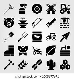 Garden icon set vector. boots, butterfly, tractor and cactus