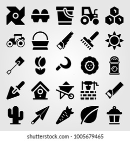 Garden icon set vector. can, lamp, handsaw and well