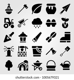 Garden icon set vector. eggs, lamp, basket and sprinkle