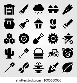 Garden icon set vector. fountain, cactus, rain and fork