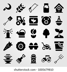 Garden icon set vector. pail, spade, pig and eggs