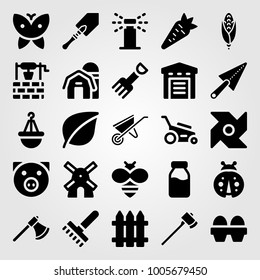 Garden icon set vector. warehouse, eggs, leaf and barn