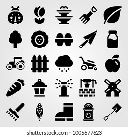 Garden icon set vector. windmill, sprinkle, tulip and trowel