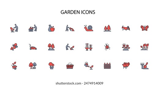 garden icon set.vector.Editable stroke.linear style sign for use web design,logo.Symbol illustration.