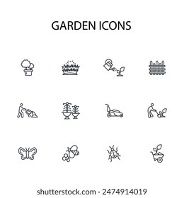 garden icon set.vector.Editable stroke.linear style sign for use web design,logo.Symbol illustration.