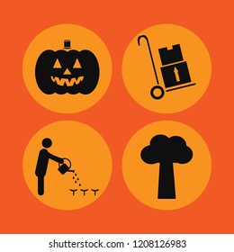 garden icon. garden vector icons set handcart, tree, pumpkin and person watering can