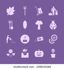 garden icon. garden vector icons set leaf, pitchfork, spade pitchfork and hand seeds