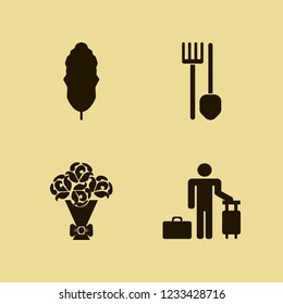 garden icon. garden vector icons set spade pitchfork, leaf, guest and rose bouquet