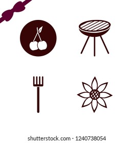 garden icon. garden vector icons set sunflower, grill, cherry and pitchfork