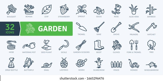 Garden Icons Pack. Thin line icons set. Flaticon collection set. Simple vector icons