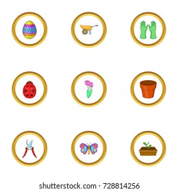 Garden icons set. cartoon style set of 9 garden vector icons for web design