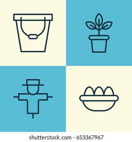 Garden Icons Set. Collection Of Bugbear, Flowerpot, Pail And Other Elements. Also Includes Symbols Such As Ovule, Plant, Can.