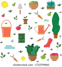 Garden icons set. Collection of design elements, isolated on white background. Nature clip art. Vector illustration.