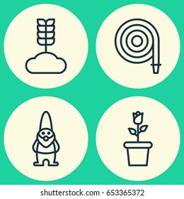 Garden Icons Set. Collection Of Dwarf, Cereal, Floret And Other Elements. Also Includes Symbols Such As Gnome, Flower, Cereal.