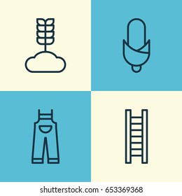 Garden Icons Set. Collection Of Stairway, Garden Clothes, Maize And Other Elements. Also Includes Symbols Such As Step, Corn, Maize.