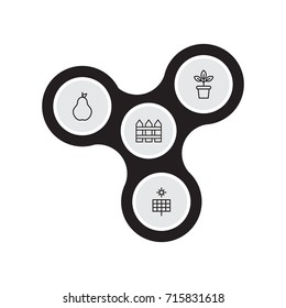 Garden Icons Set. Collection Of Sun Power, Barrier, Flowerpot And Other Elements. Also Includes Symbols Such As Flower, Panel, Pear.