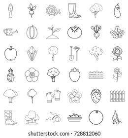 Garden icons set. Outline style of 36 garden vector icons for web isolated on white background
