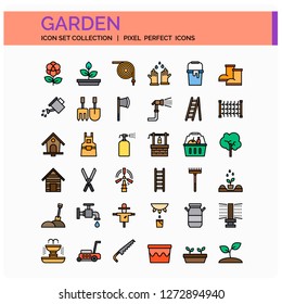 Garden Icons Set. UI Pixel Perfect Well-crafted Vector Thin Line Icons. The illustrations are a vector.