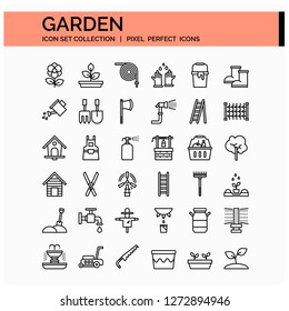 Garden Icons Set. UI Pixel Perfect Well-crafted Vector Thin Line Icons. The illustrations are a vector.