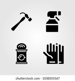 Garden icons set. Vector illustration sprayer, can, hammer and gloves